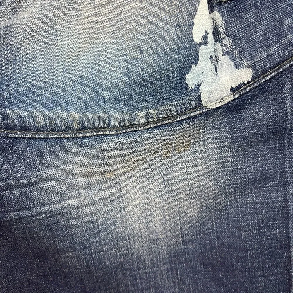 True Religion 32 Geno Relaxed Slim Jeans Blue Painted Distressed Mens